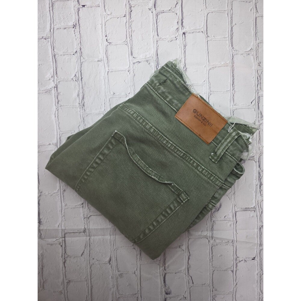 GUNZIN Men's 36x33 Distressed Olive Green Cargo Jeans